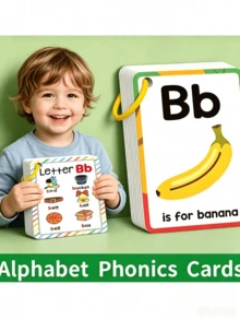 27 English Alphabet Flashcards, Early Childhood Education, Learning Animals And Letters, Cognitive Enlightenment Cards, Suitable For 3-6 Years Old Children's Letter Pronunciation Flashcards. Includes 26 Letters, Words And Corresponding Explanations - Multicolor - View 2