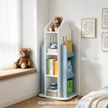Free Standing Kids Rotating Bookshelf Castle Rack Display Bookcase Toys Storage Book Shelf For Living Room, Bedroom, Bookroom - Blue - View 7
