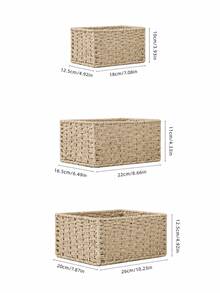 1pc/3pcs Premium Handmade Woven Paper Rope Rattan Storage Basket, Large Capacity Home Organization Box, Minimalist Space-Saving Design, Desktop Storage Box, Suitable For Cosmetics, Jewelry, Keys, Snacks, Books, Bedroom Living Room Decor - Khaki - View 8