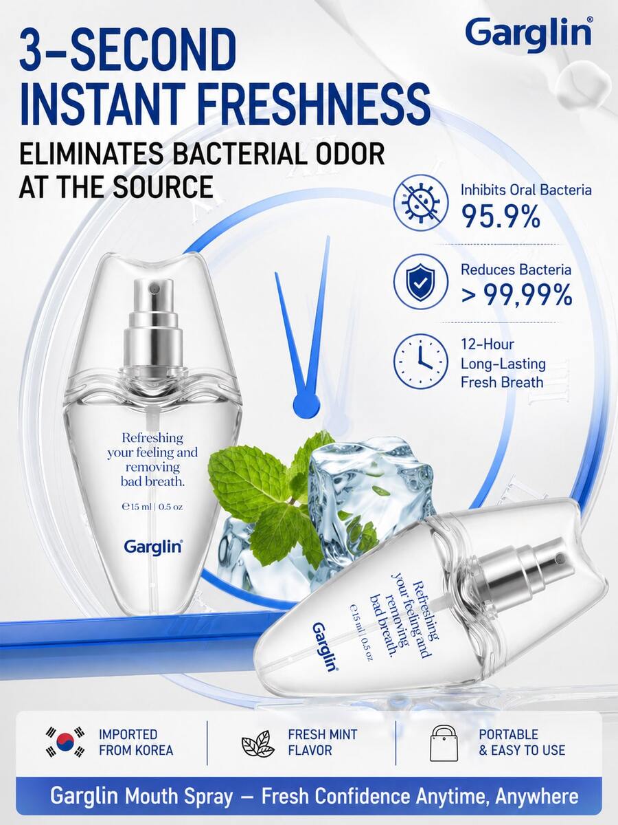 Garglin 15ml Semprotan Penyegar Napas Mint Portabel, Semprotan Perawatan Mulut Ukuran Saku, Cocok Untuk Setelah Makan, Perjalanan, Kerja, dan Penggunaan Sehari-hari - daun mint - View 1