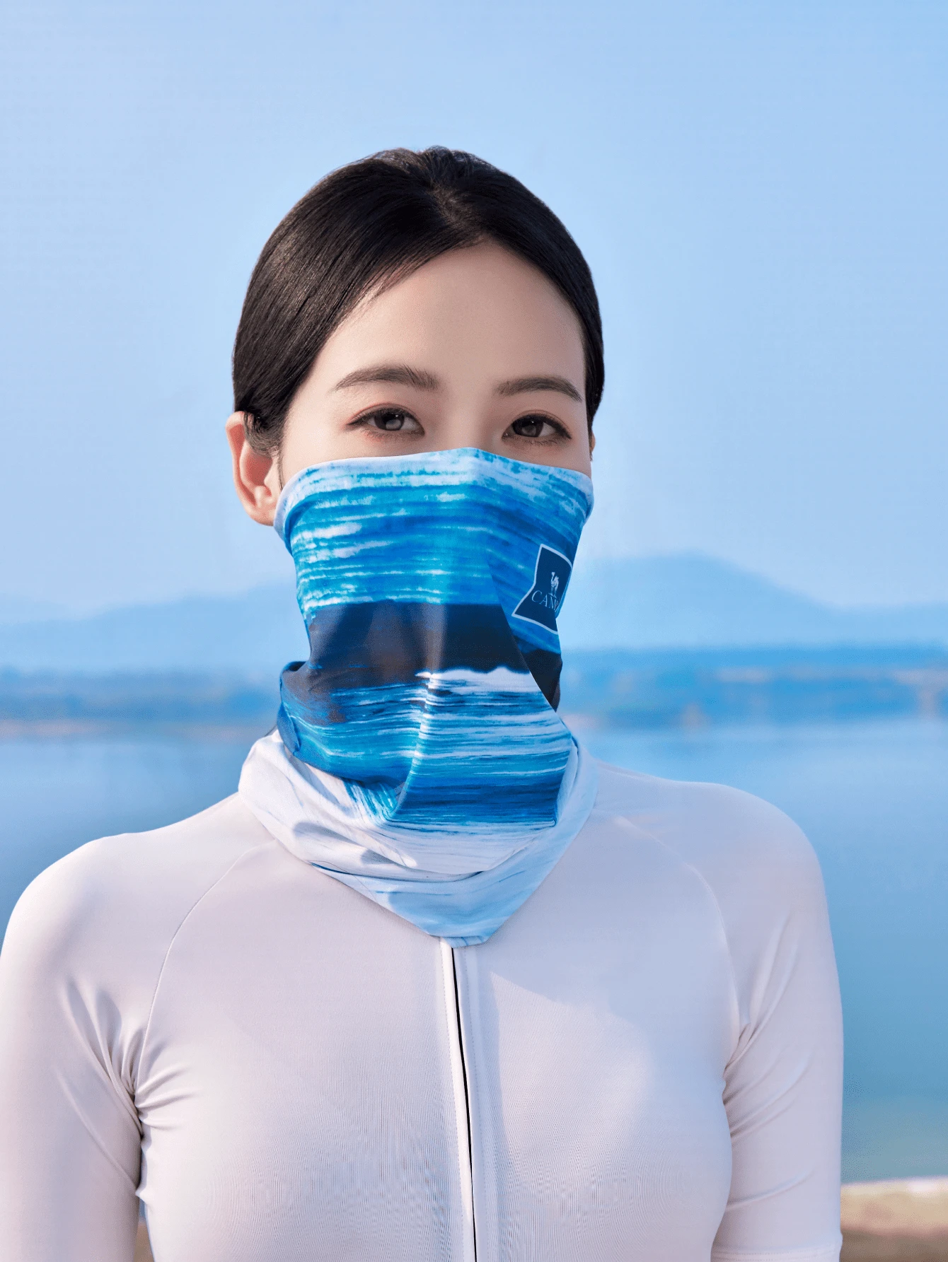 CAMEL CROWN Men's Full Face Sun Protection Mask, Ice Silk Neck Scarf, Multi-Functional Magic Headscarf, Suitable For Cycling And Summer Sports - White Waves Surged to the Sky - View 1
