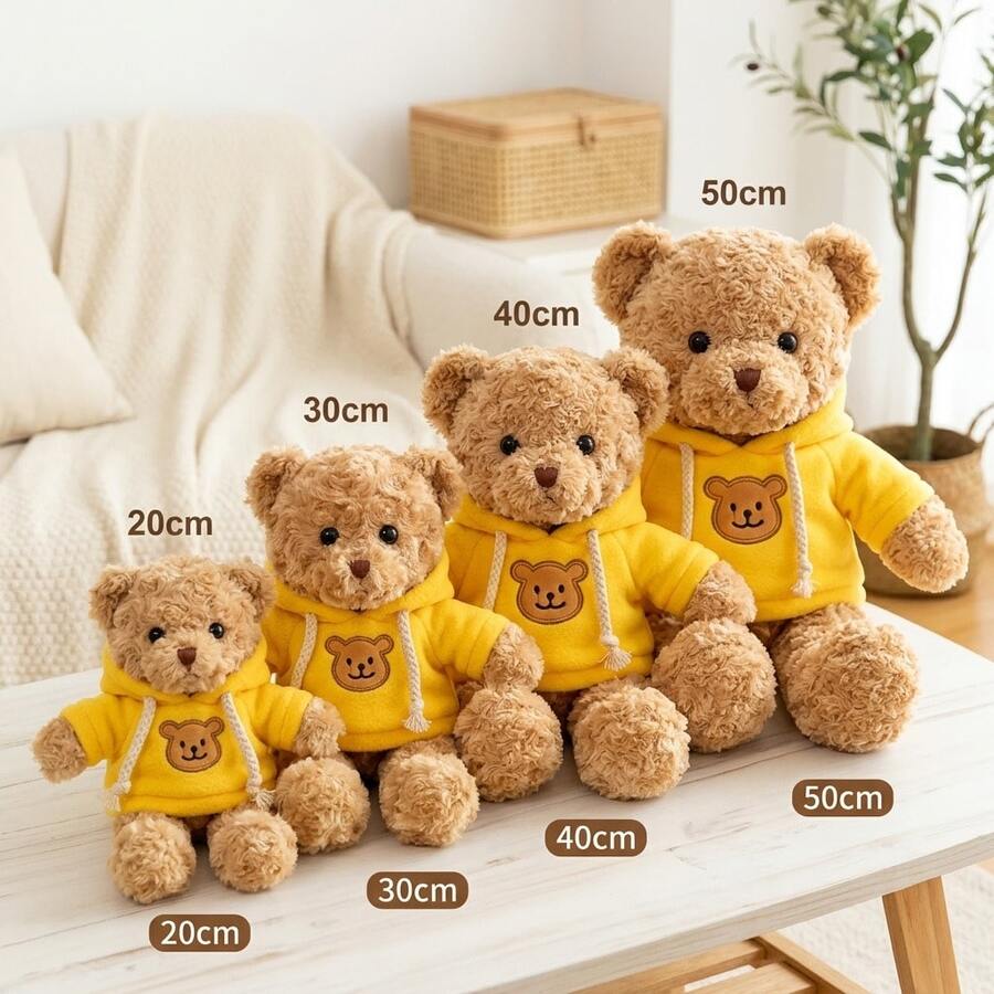 20cm 30cm 40cm 50cm Doll Clothes Yellow Bear Embroidered Fleece Hoodie With Drawstring Soft Mini Hooded Sweatshirt For Plushie Photography And Doll Collection - Yellow - View 1
