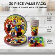 Roblox 30pcs Cartoon Dining Elements Party Tableware Set, Disposable Cutlery Set Including Cups, Plates, Straws, Ideal For Family Gatherings, Birthday Parties, Decorative Napkins, Double-Layer Cartoon Design, Suitable For Parties, Camping, Picnics, Backyard BBQs, Birthday Party Supplies - Roblo Napkins 2 Paper Cups and Saucers - View 3