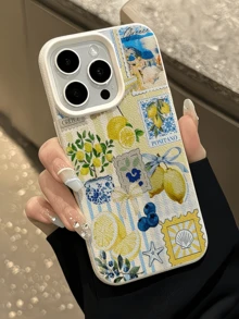 1件白色檸檬印章碎紙極簡個性化 TPU 防震全包覆手機殼，適用於 Apple 17 16 15 14 13 12 11 Pro Max Air 及系列 - 彩色 - 查看 4