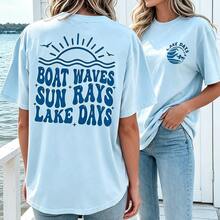 Cotton T-Shirt-[Double-Sided Print]Boat Letter Print Short-Sleeve Round Neck T-Shirt-Short Sleeve Crew Neck T-Shirt-Vacation Outfits Women-Summer Tops - 淺藍色 - 查看 2