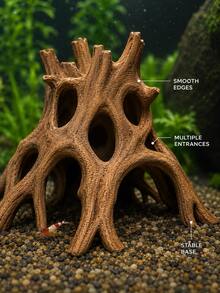 1pc Durable Realistic Brown ABS Hollow Tree Root Cave With Multiple Openings, Driftwood-Style Fish Hideout For Betta, Guppy, Shrimp & Small Fish, Funny Aquarium Ornament & Fish Tank Decor For Winter, Christmas Decorations & Xmas Decorations Indoor - Happy Aquarium - View 7