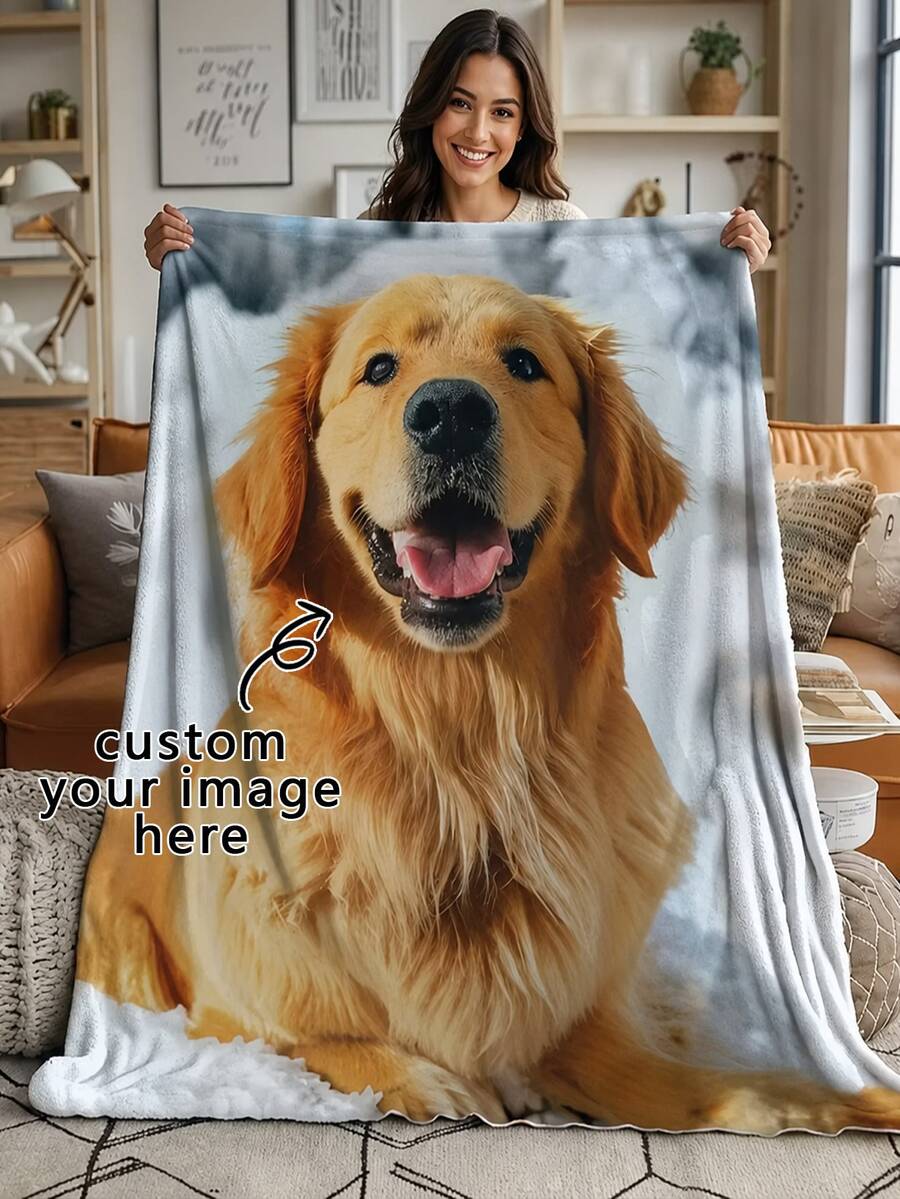 1pc Custom Pet Portrait Blanket, Indoor Ultra-Soft Flannel Blanket, Personalized Multi - Pet Image Printing, Customized Blankets Featuring Personalized Designs Of Cats And Dogs, Ideal For Pet Owners, Perfect Gift For Pet Lovers - Multicolor - View 1
