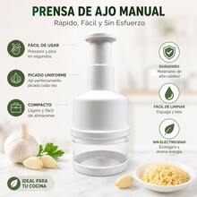 Picadora multifuncional de ajo y verduras: cuenta con un diseño manual de pulsador; es versátil y fácil de desmontar para su limpieza. - Blanco - Ver 1