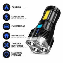 Linterna LED Recargable de Alta Potencia con 4 LEDs y Luz COB Lateral - Negro - Ver 3
