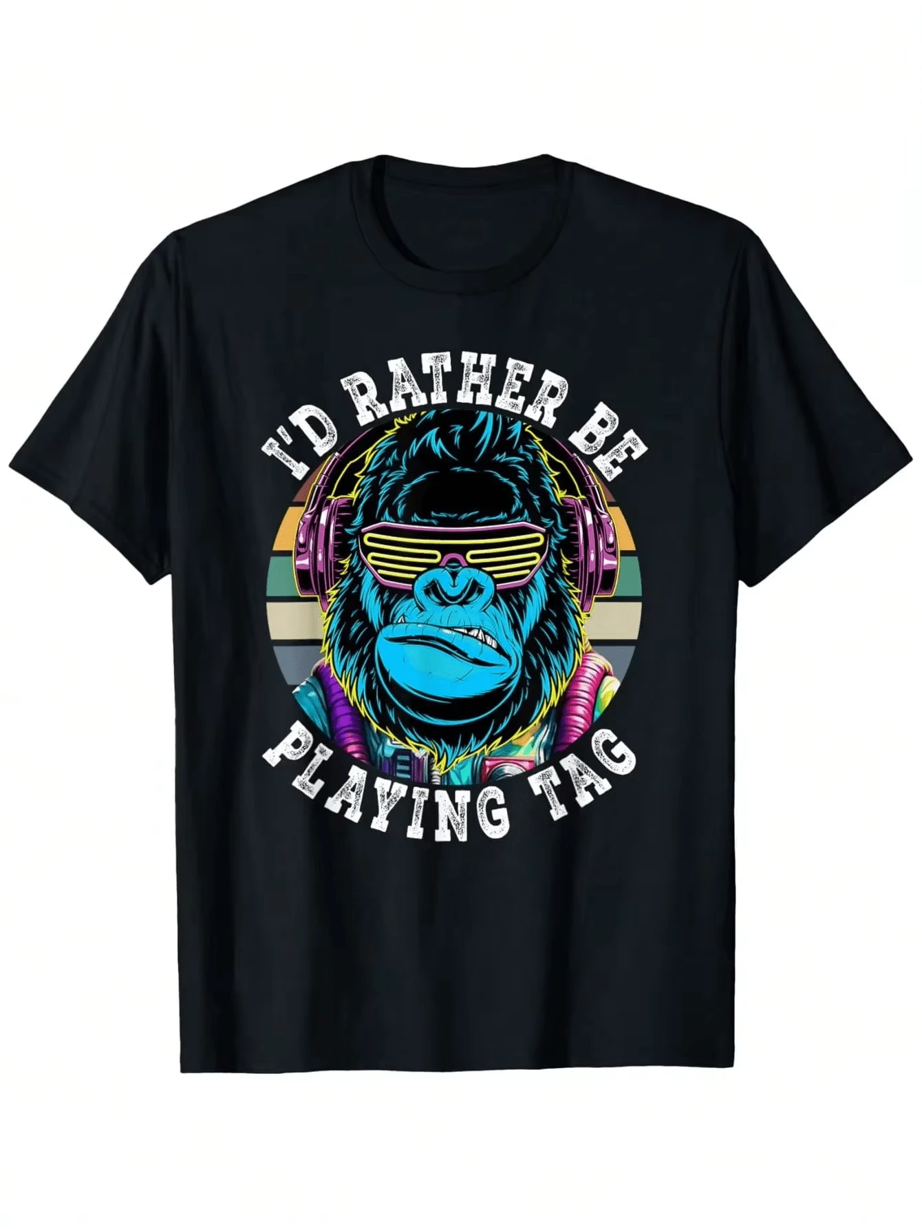 Prefiero jugar y divertirme con gorilas, monos y gorilas en verano. Camiseta de juego de realidad virtual hecha de material adecuado para regalos navideños para mujeres. - Negro - Ver 1