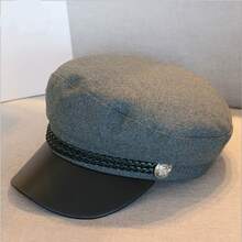 1pc Solid Color Minimalist Newsboy Cap With Leather Strap And Button, Japanese Style Sailor Beret Hat, Women's Outdoor - Black - View 9