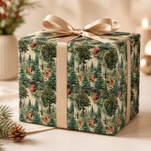 Gift Wrapping Paper, Vintage Watercolor Winter Pine Forest Scenery Pattern, Cuttable Gift Packing Paper For Christmas Winter Holiday Gifts - Forest - View 2