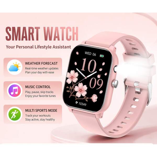 NcmRyu Unisex Smart Watch, 260mAh Battery, Flashlight, Calorie Calculation, Multiple Sports Modes, Message And Call Notifications, Multi-Function Smart Watch, Sports Style Smart Watch Compatible With Android And IOS