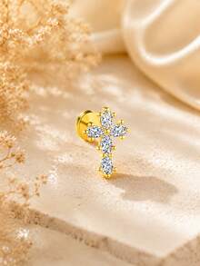 1PC 925 Sterling Silver Flat Back Cartilage Earring For Women Evil Eye Cross Infinity Sun Helix Piercing Stud Tiny Cute Cz Lobe Conch Labret Jewelry - Single - View 10