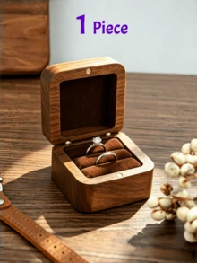 Hộp đựng trang sức bằng gỗ, hộp đựng trang sức màu óc chó đen dùng để đựng nhẫn, dây chuyền, bông tai, hộp đựng nhẫn đính hôn kiểu cổ điển. - Hình vuông, lót màu trắng, có cửa sổ - Xem 19