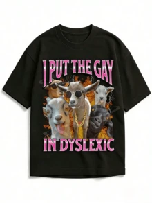 Conjuntos de Verano para Hombre, Camiseta con Meme "Puse el 'Gay' en 'Disléxico', Regalo Casual Extraño y Específico para la Generación Z, Ropa de Mujer - Negro - Ver 1
