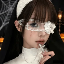 萬聖節女性蕾絲十字眼罩，暗黑哥德風蝴蝶結愛心面具配件 - 彩色 - 查看 2