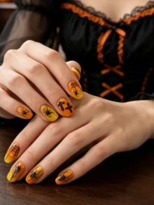 1 feuille d'autocollants pour ongles style sombre Halloween, motif araignée, toile d'araignée et croix, accessoires de décoration 3D pour ongles, autocollants d'art pour ongles auto-adhésifs, décalcomanies de manucure DIY - Noir - Voir 5