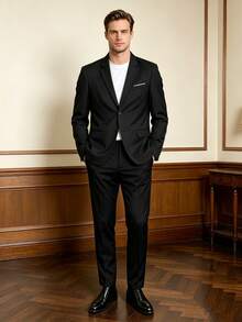 Men's Black 2 Pieces Suit, Suitable For Weddings, Business And Formal Occasions - Black - View 1