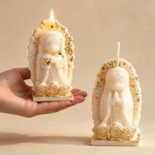 10 Sets Virgin Mary Candle Favor Gift Set, Includes Gift Box And Card, Gold Religious Baptism Party Favors, Suitable For Baby Baptism, First Communion, Church Celebration - White & Gold - View 5