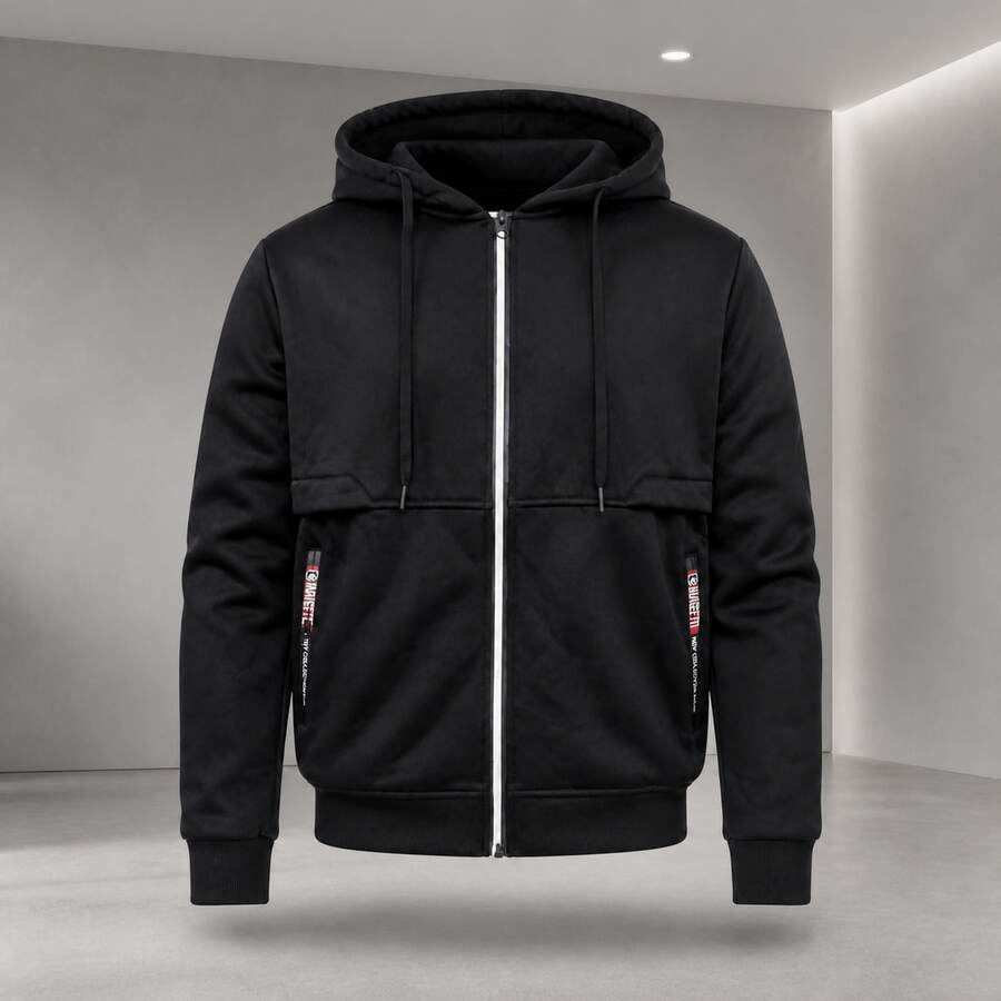 New Korean Style Slim Fit Casual Solid Color Jacket, Designed For Young Men, Fashionable Streetwear - Black - View 1