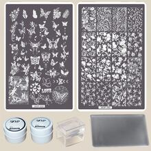 美甲印花凝膠套組，完整美甲設計工具，適合美甲愛好者，美甲轉印全套工具組 - 藍白色 - 查看 12