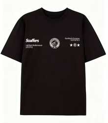 Scuffers Vintage Graphic Oversized T-Shirt | Minimalist Streetwear Cotton Tee, Retro Letter Print Crew Neck Casual Shirt For Men & Women - Black - View 2