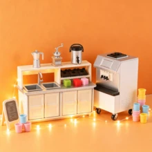 1pc Micro Scene Home Appliance Model, Micro Scene Milk Tea Shop Appliance Model, Ice Cream Machine Model, Milk Tea Bucket Model, Bean Grinder Model, Coffee Pot Model - Milk Tea Shop Equipment Set - View 1
