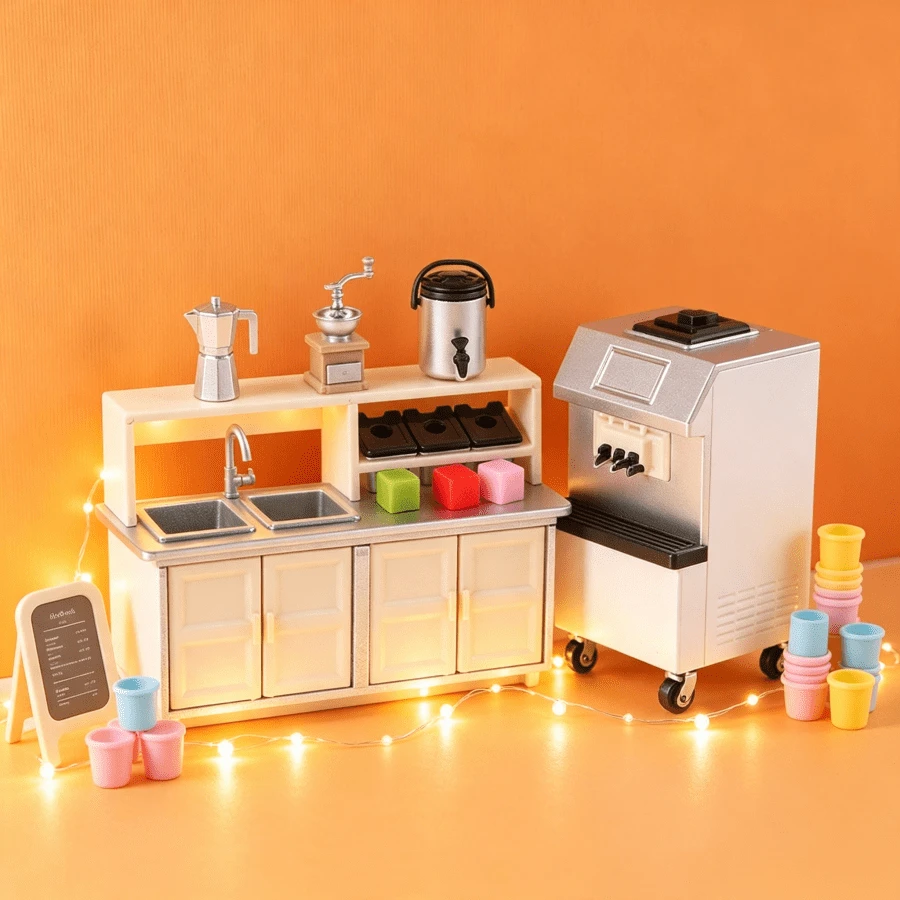 1件微縮場景家用電器模型,微縮場景奶茶店電器模型,冰淇淋機模型,奶茶桶模型,磨豆機模型,咖啡壺模型 - 奶茶店器具套裝 - 查看 1