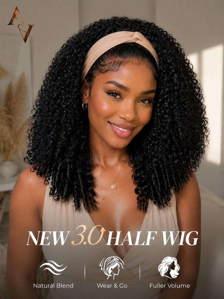 ARABELLA باروكة نصفية 3 في 1 مجعدة بورمية جاهزة للارتداء بدون غراء من شعر بشري 100% مع قبعة برباط سحب وخط شعر غير مرئي سهلة للمبتدئين واندماج سلس لتسريحات الصيف وإكسسوارات الشاطئ - SNatural - مشاهدة 1
