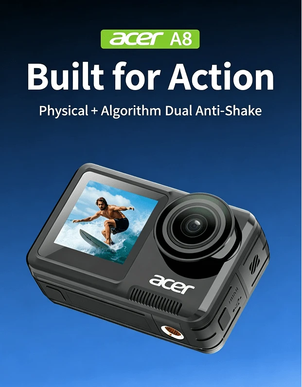 Acer Waterproof Action Camera With Gyro Stabilization, Motorcycle Dash Cam, HD Vlog, Portable A8 Standard Kit - View 1