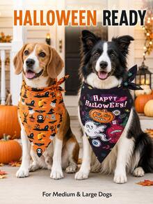 2er Set Halloween Hundebandana, Kürbis Geist Fledermaus Muster zum Binden Dreiecksschals für mittelgroße und große Hunde, Halloween Haustier Kostüm Party & Foto Accessoires - Verschiedenfarbig - Übersicht 3