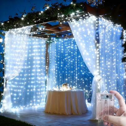 Fairy Garland Decorative String Lights, Sparkling Room Bedroom Living Room Curtain Lights, Landscape Lighting, Birthday Party Decoration, Starry Yard Lights, Garden Lights, Outdoor Lights, Dating Confession Romantic Atmosphere String Lights, Battery Box Curtain Lights With 8 Modes, Suitable For Birthday, Wedding, Party And Other Occasions, Fairy Lights, Also Used For Holiday Garden Decoration And Ambient Lighting, Camping Decoration, Wedding Party Decorative String Lights, Patio String Lights, Christmas Halloween Decorative LED Hanging String Lights, Fairy String Lights