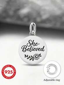 1件 925純銀「She Believed」吊墜 DIY 串珠手鍊配件，精緻禮物，返校必備，青少年校園背包飾品，大學生必備 - 款式4 - 查看 2