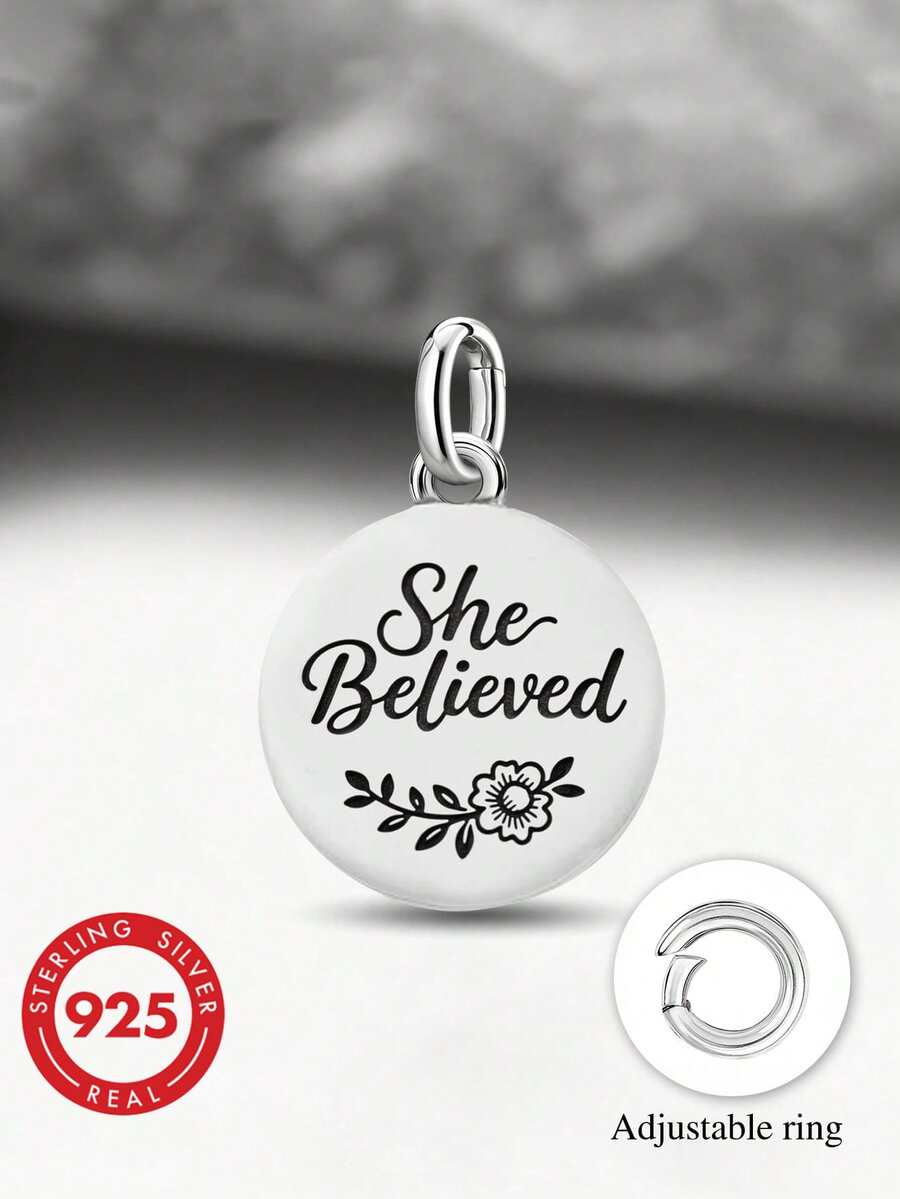 1件 925純銀「She Believed」吊墜 DIY 串珠手鍊配件，精緻禮物，返校必備，青少年校園背包飾品，大學生必備
