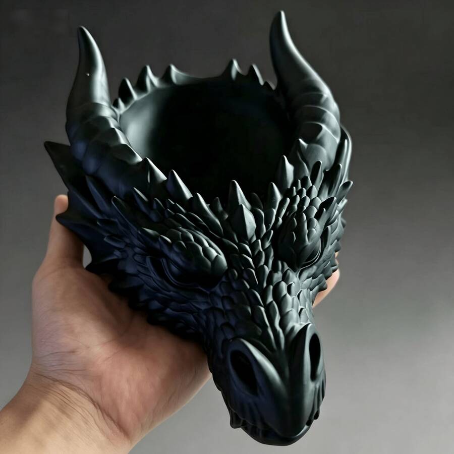 1pc Small Novelty Dragon Head Shaped Storage Box, Cool Desktop Organizer For Pens, Keys, Jewelry, Decorative Dragon Statue Desk Storage Box, Suitable For Boys, Men, Gamers Room Decor - Multicolor - View 1