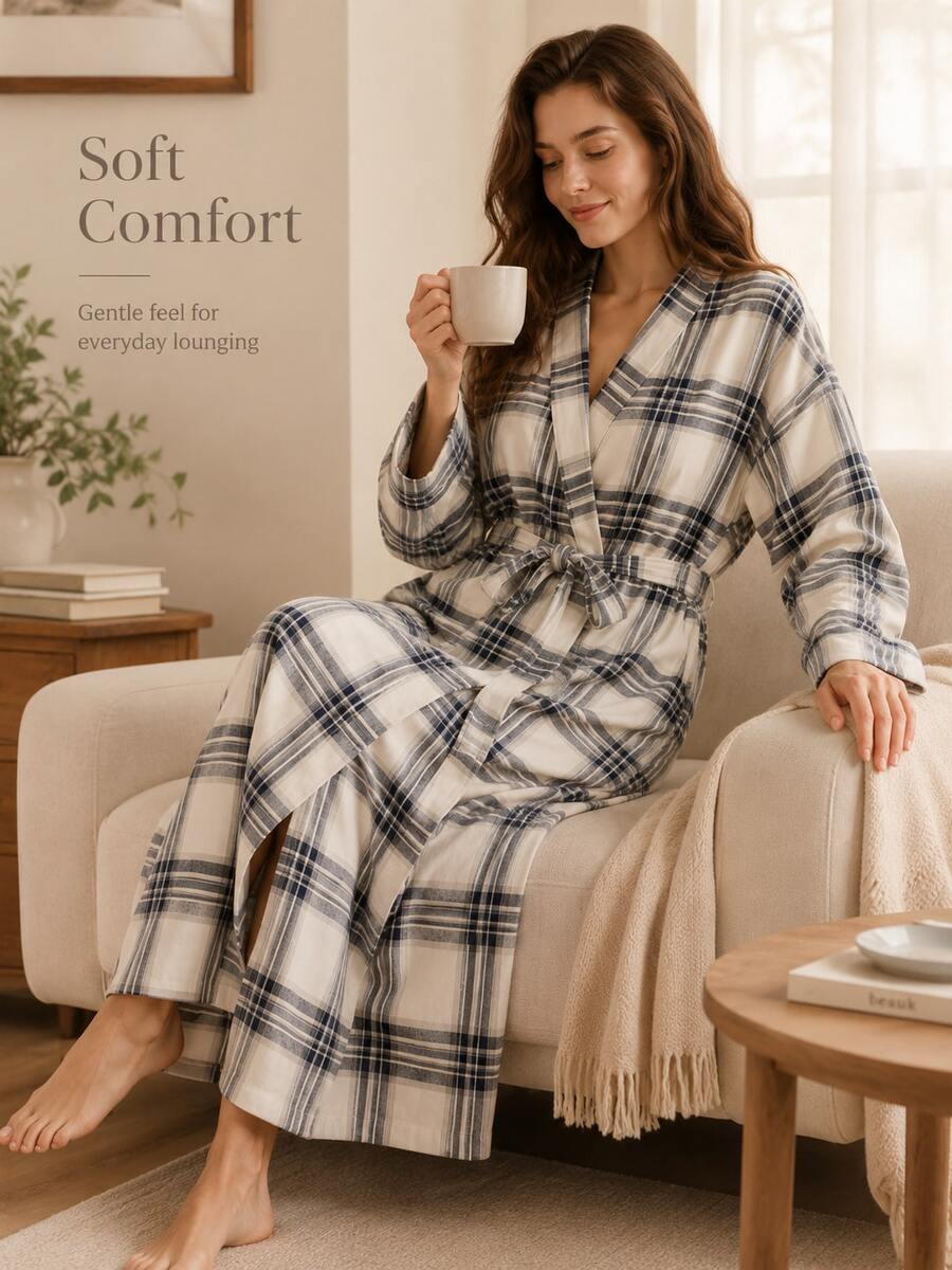 1 pieza Bata de baño para mujer, ropa de estar en casa de estilo europeo minimalista de manga larga, ropa de casa de unicolor ligera para invierno, primavera y otoño, uso en el baño, temporada de regreso a la escuela - Multicolor - Ver 1