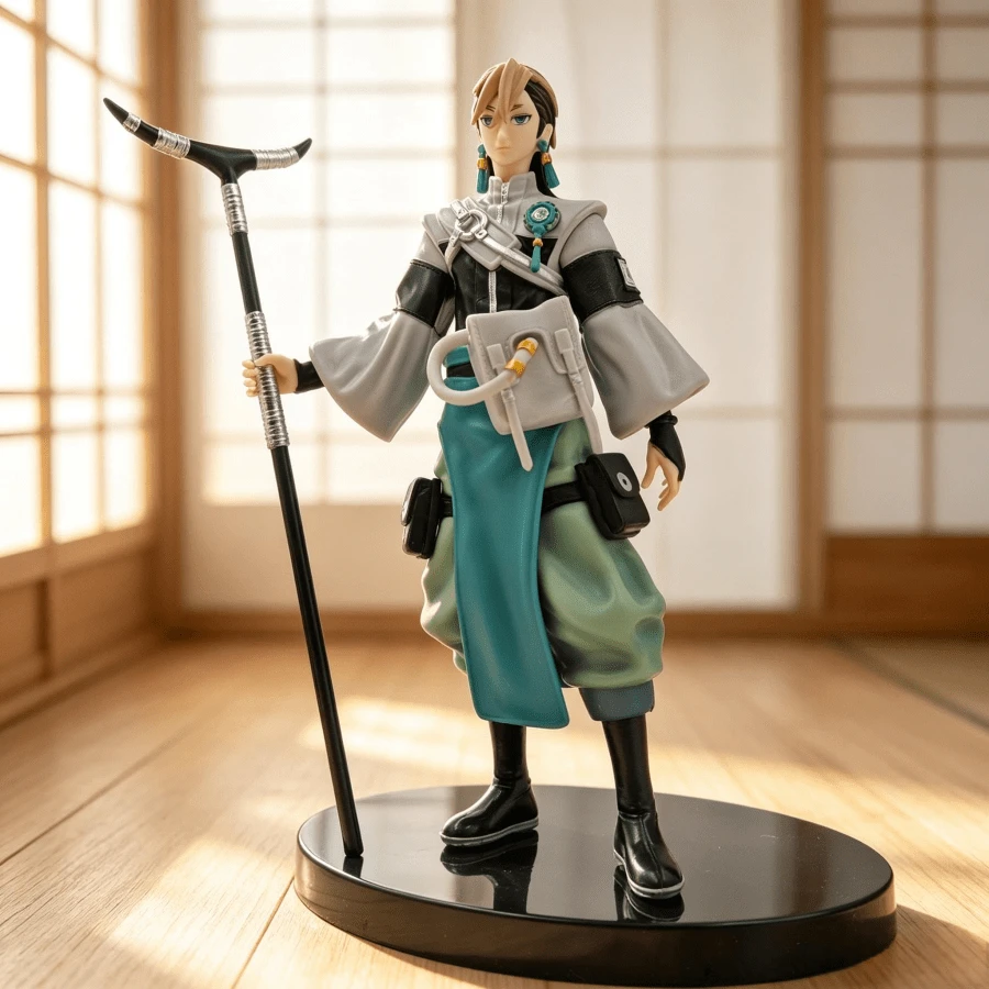 Wuthering Waves Zanka Figure, Chinese Style Long Halberd Youth Game Character Desktop Ornament, Grey Ancient Style Outfit Static PVC Model