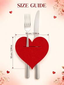 13pcs Valentine's Day Tableware Storage Bag Set, Red Heart-Shaped Cutlery Pockets, Romantic Table Decor Organizer, Suitable For Dinner Parties, Weddings And Date Nights, Utensils Not Included - Red Heart - View 3