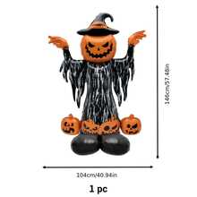 1pc 146cm Halloween Devil Base Pumpkin Shaped Aluminum Foil Balloon, Suitable For Trick Or Treat Theme Party Decoration, Cartoon Balloon - View 3