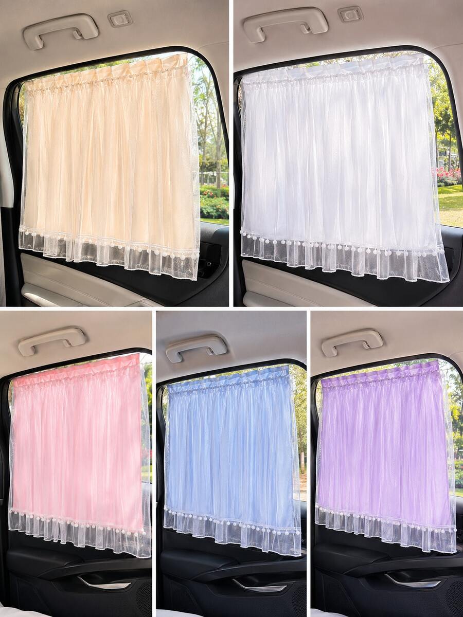 Double Layer Lace Car Window Curtain, Car Side Window Sun Shade, Suction Cup Privacy Curtain, Heat Insulation Side Window Cover, Universal Fit Car Interior Accessories For Women Girls