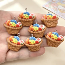 5/10pcs Resin Easter Egg Pendants, Suitable For DIY Jewelry Making, Perfect For Party Accessories, Earrings, Necklaces, Bag Charms - Basket Of Colorful Eggs Pendant - View 1