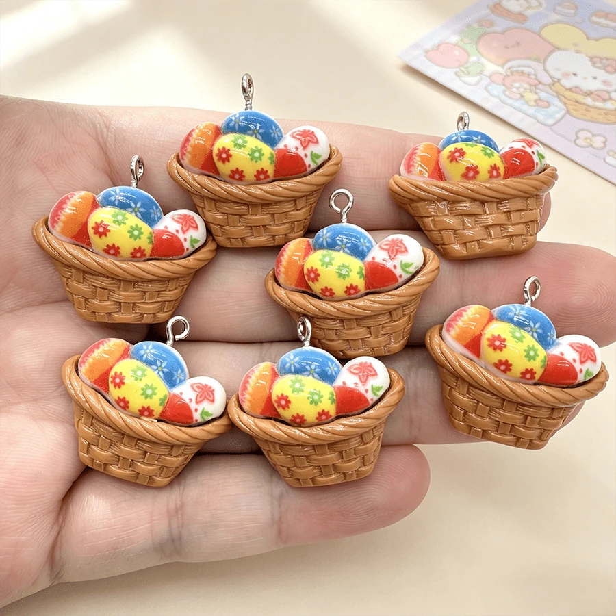 5/10pcs Resin Easter Egg Pendants, Suitable For DIY Jewelry Making, Perfect For Party Accessories, Earrings, Necklaces, Bag Charms - Basket Of Colorful Eggs Pendant - View 1