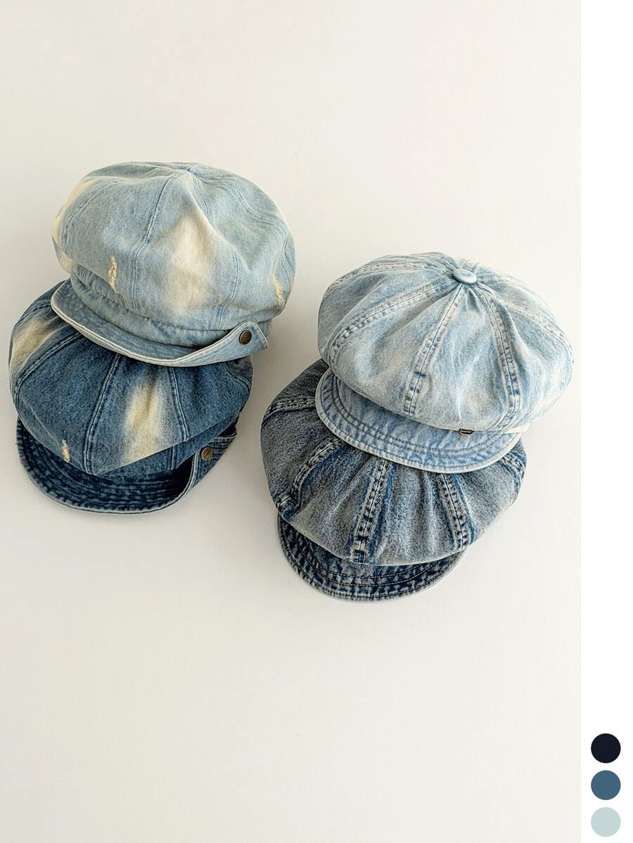 1pc Vintage Niche Denim Bucket Hat, Asymmetrical Unique Design Casual Street Sun Hat