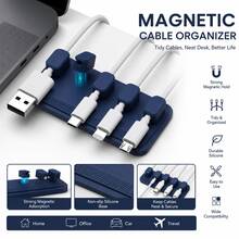 1 Set Magnetic Silicone Cable Organizer, Multi-Functional Data Cable Storage Clip, High Aesthetic, Portable, Desk Organizer, Christmas Decoration, Christmas, Halloween, Suitable For Office, Desk - Blue Magnetic - View 7