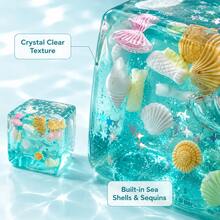 2pcs Ocean Shell Square Squishy Stress Relief Toys, Transparent Liquid Fingertip Squeeze Toys With Star Glitter, Portable Sensory Fidget Toys For Kids And Adults Daily Relaxation - Mint Blue 2pc - View 3