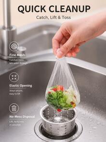 100pcs Disposable Fine Mesh Kitchen Sink Strainer Bags, Elastic Drain Filter Net, Anti-Clogging Food Residue Collection Bag, Easy To Lift And Discard Sink Drain Protector, Suitable For Most Kitchen And Bathroom Sink Strainers - A - View 1