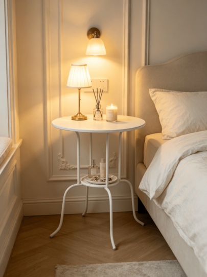 1pc Lightweight Double-Layer Iron Side Table With Round Double-Tier Storage Structure, Bedside Storage Table, Small Leisure Table For Courtyards And Balconies.