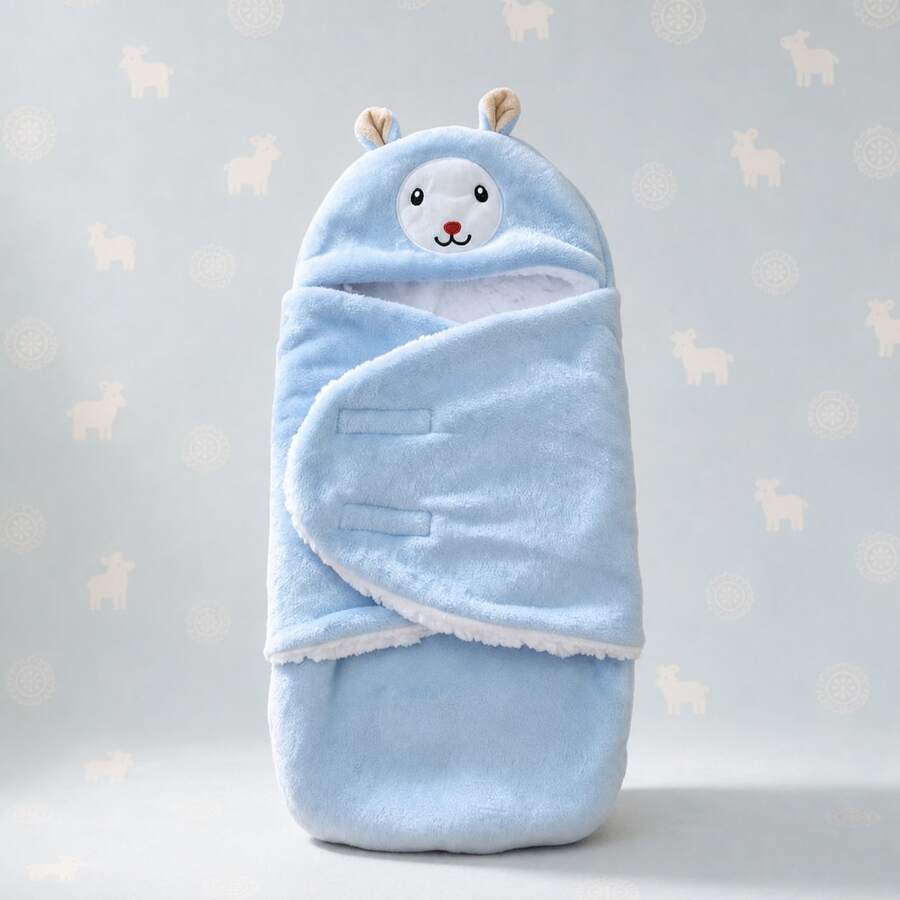 Selimut Bedong dengan Desain Bordir yang Lucu - Lembut & Bernapas, Hangat Sepanjang Musim, Hadiah Sempurna untuk Acara Baby Shower - Baby Blue - View 1