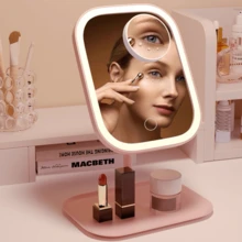 LED 3-Color Light Makeup Mirror With 3 Lighting Modes, Adjustable Brightness, Smart Touch Screen, USB Rechargeable, High Definition Makeup Mirror, Suitable As Birthday, Valentine's Day, Mother's Day And Christmas Gift - Multicolor - View 10
